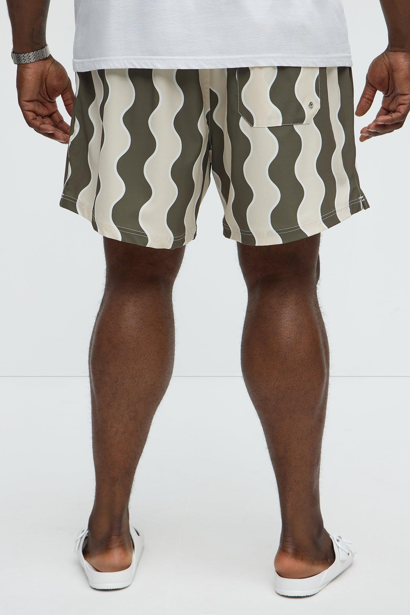 Retro Wavy Swim Mid Trunk - Olive/combo Male Product Image