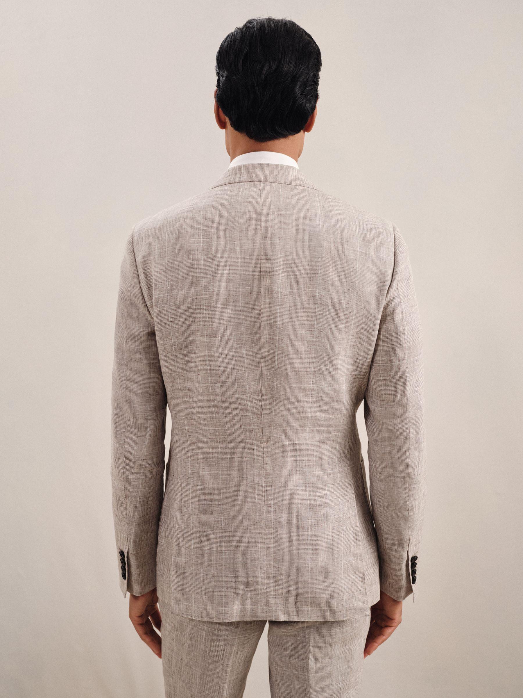Slim Fit Linen Single Breasted Check Suit Blazer in Oatmeal Product Image