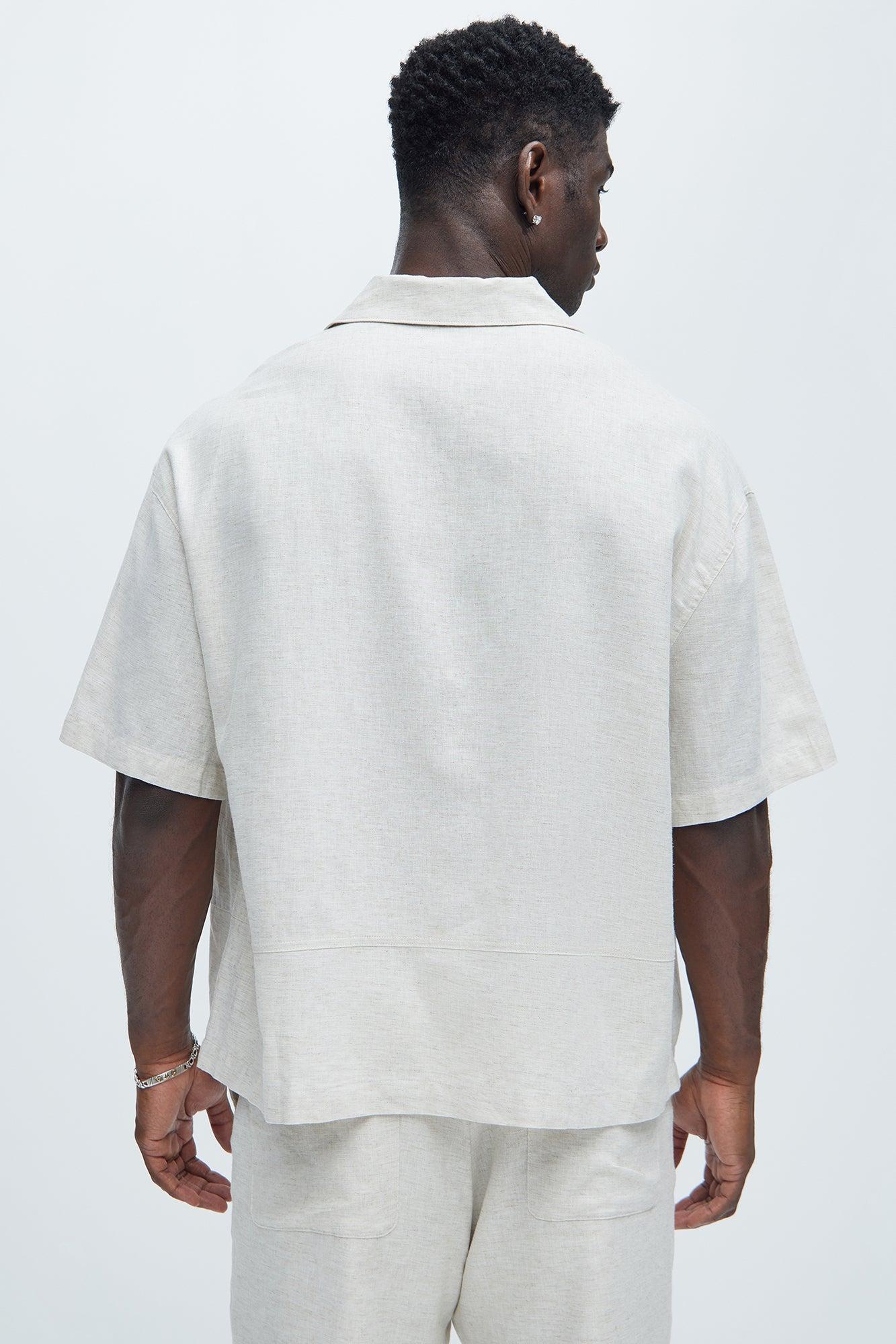 Bahamas Linen Cuban Boxy Shirt - Oatmeal Product Image