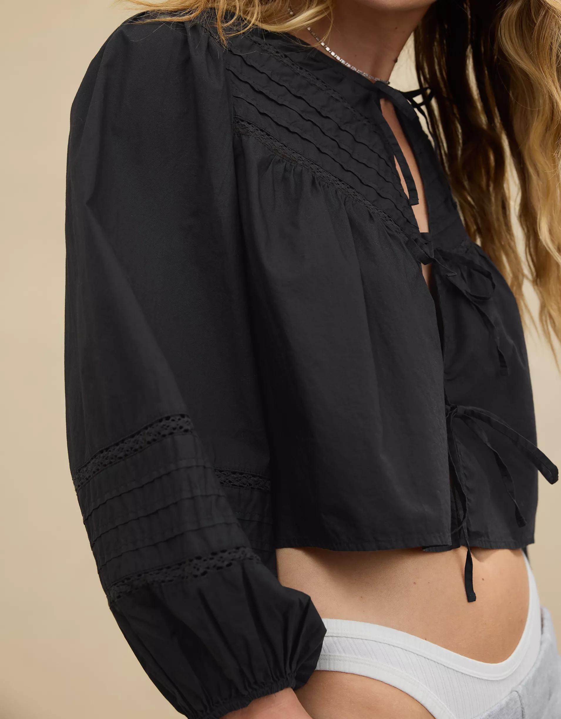 Aerie Long Sleeve Tie Front Top Product Image