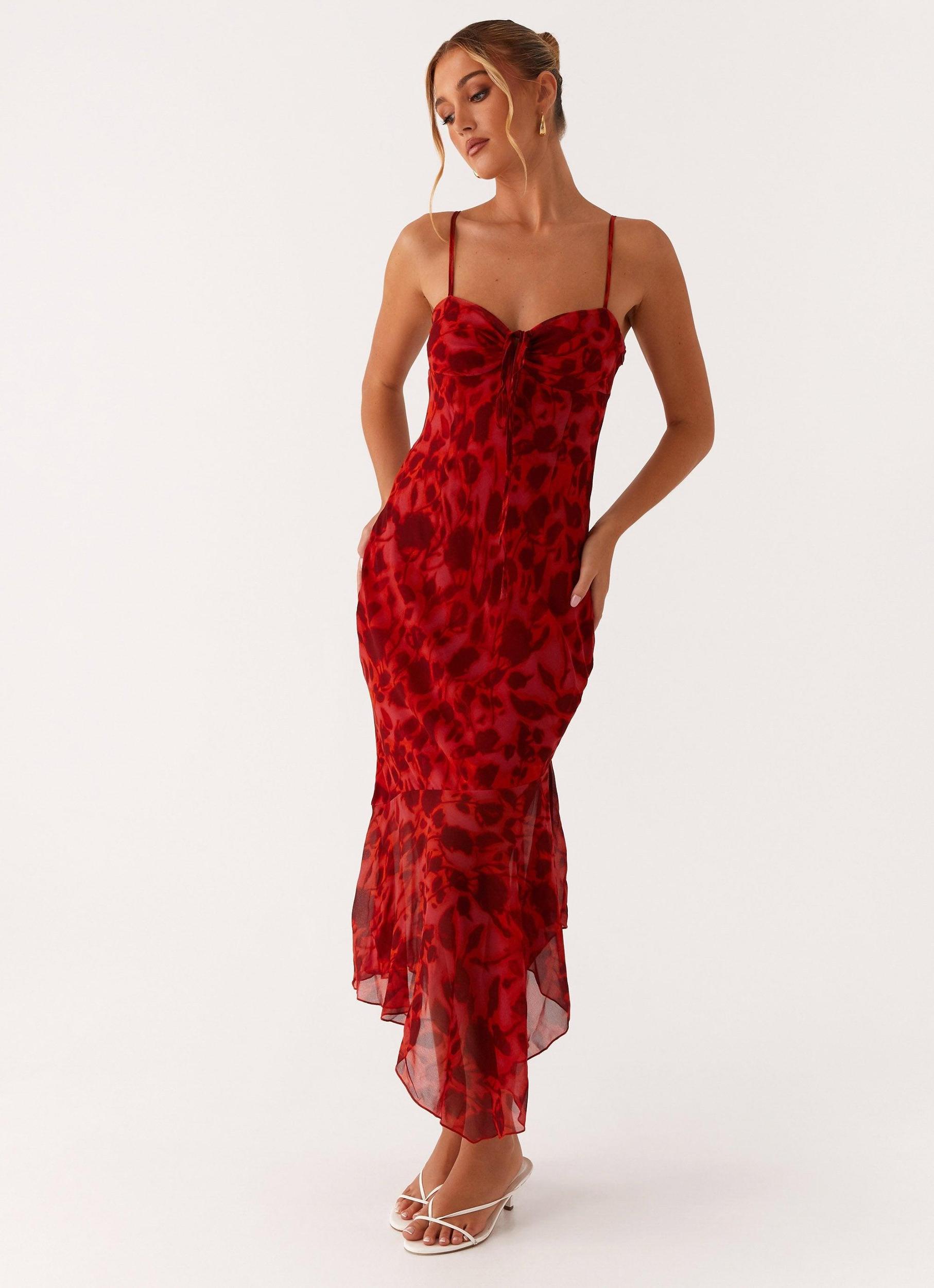Sally Midi Dress - Deep Red Floral Product Image