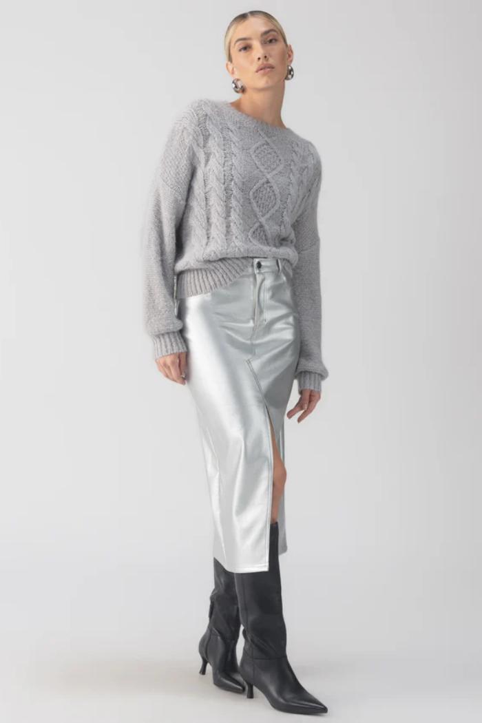 Leather Like Leather Skirt - Silver Product Image