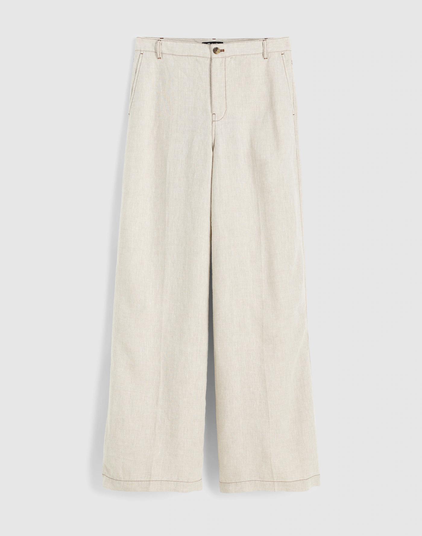 The Petite Zoe Relaxed Wide Pant in 100% Linen Product Image