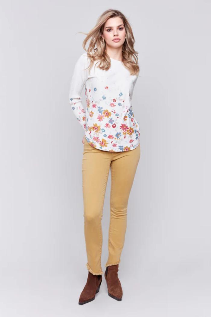 Bootcut Twill Pants with Asymmetrical Hem Product Image