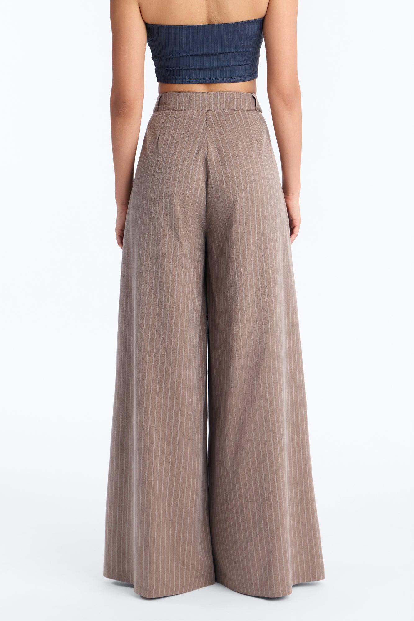 Catch A Break Pinstripe Wide Leg Pant 33″ - Mocha/combo Female Product Image