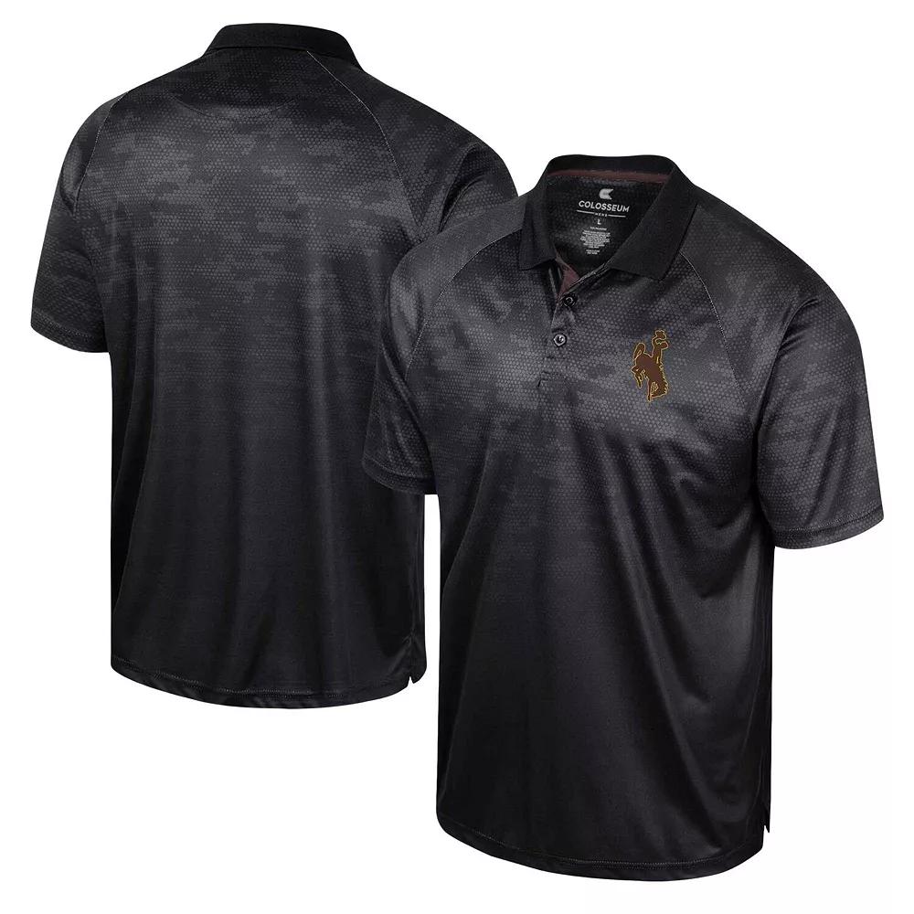 Men's Colosseum Black Wyoming Cowboys Honeycomb Raglan Polo,  Product Image