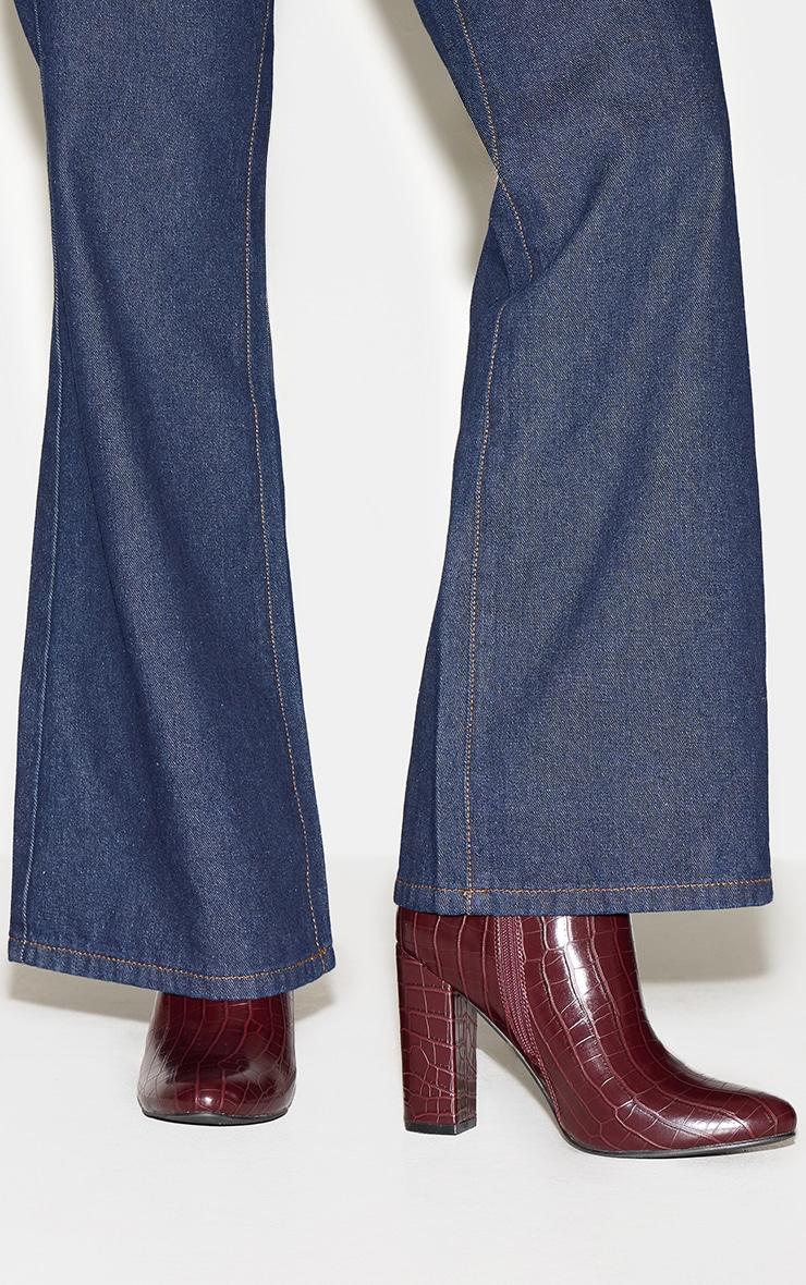 Burgundy Croc PU Block Heel Ankle Boots  Product Image