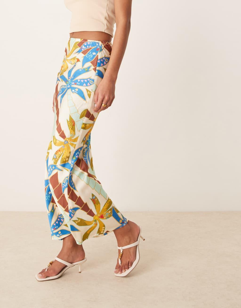 Never Fully Dressed Dorris maxi skirt in blue palm print - part of a set Product Image