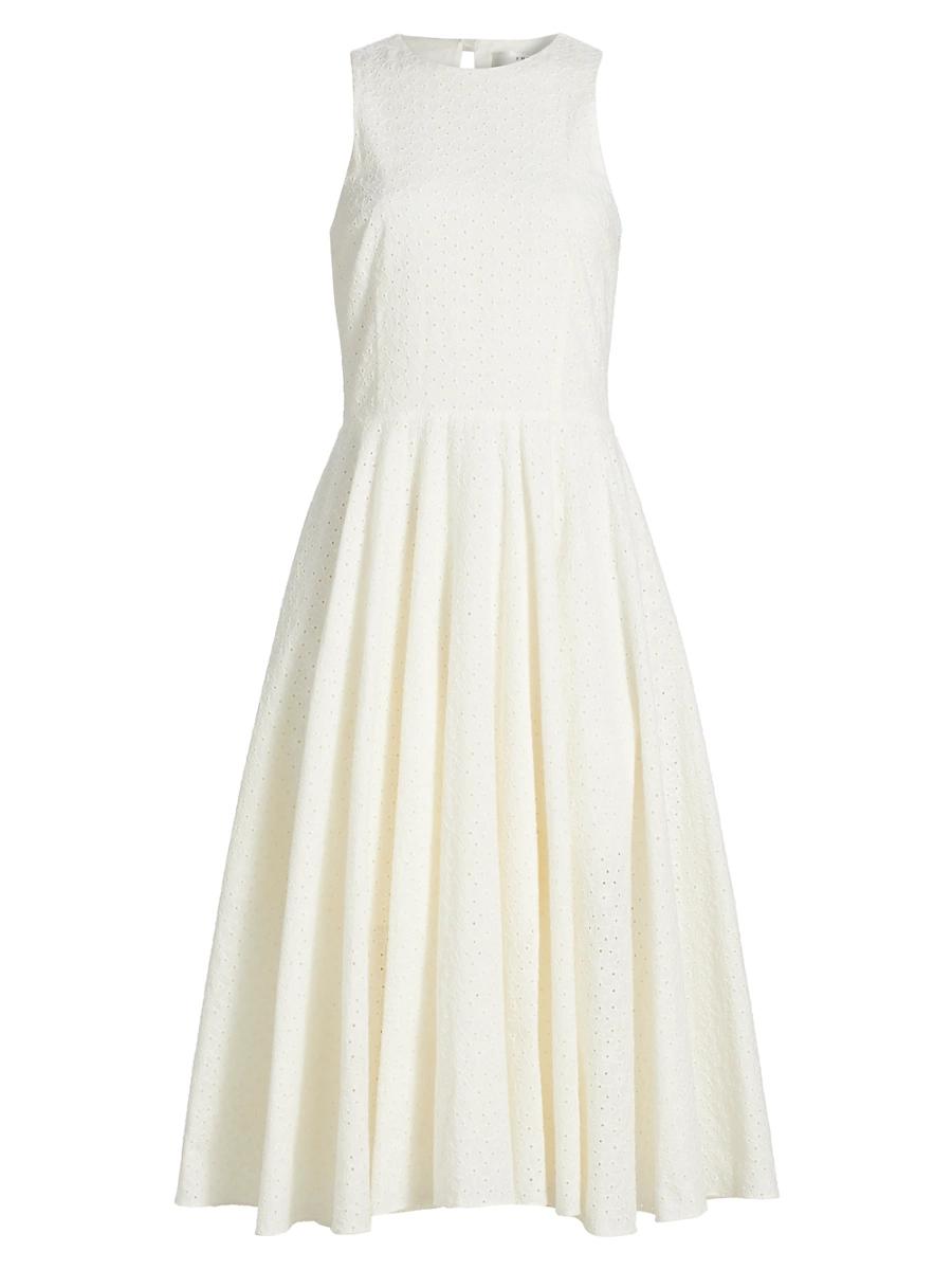 Womens Eyelet Cotton Fit-&-Flare Midi-Dress Product Image