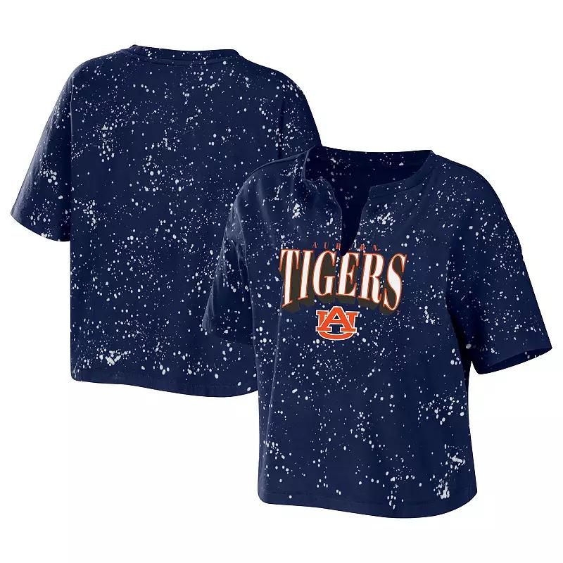Women's WEAR by Erin Andrews Navy Auburn Tigers Bleach Wash Splatter Notch Neck T-Shirt,  Product Image