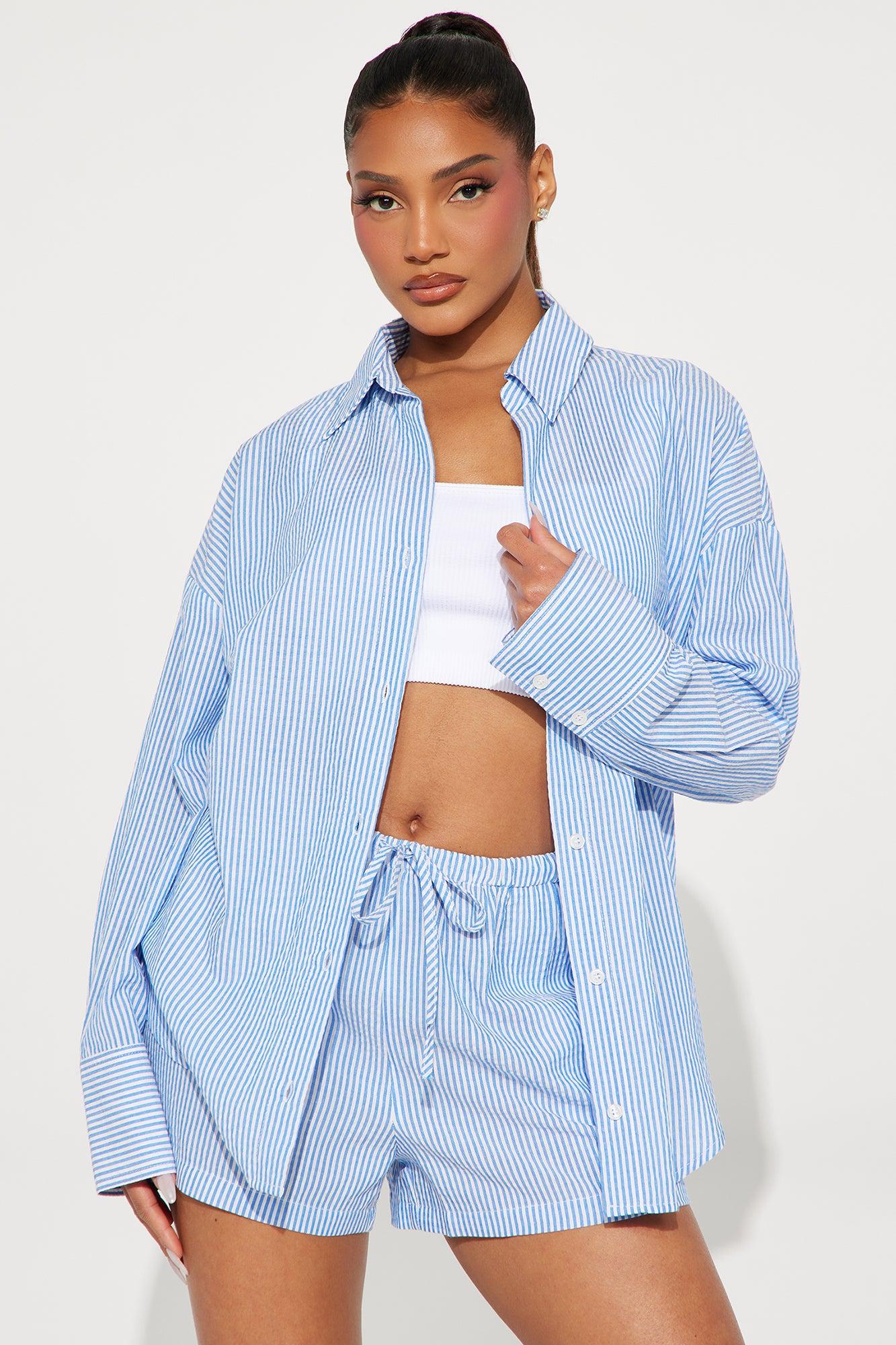 Sara Striped Short Set - Blue Product Image