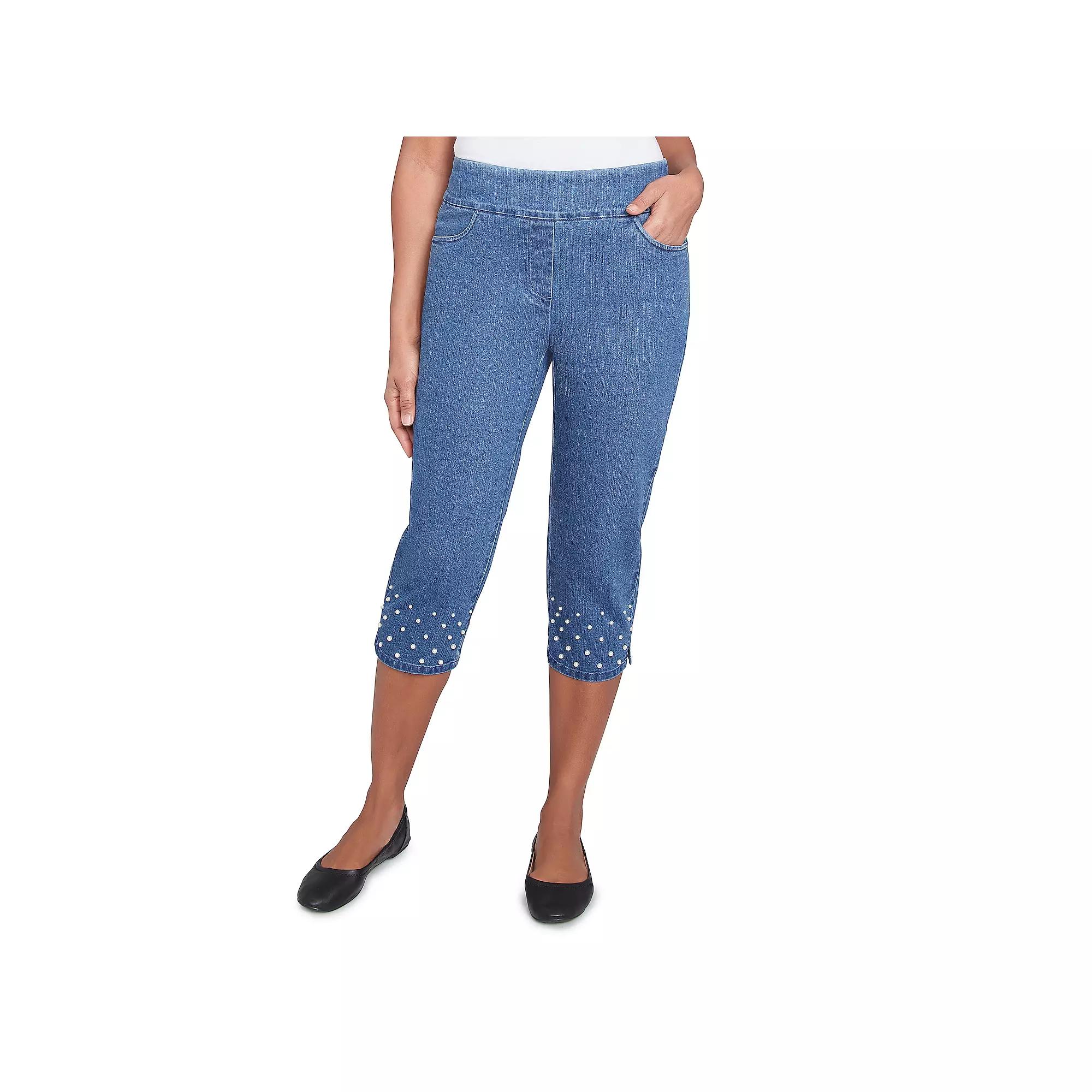 Petite Alfred Dunner Pearl Detailed Denim Capri Pants, Women's,  Product Image
