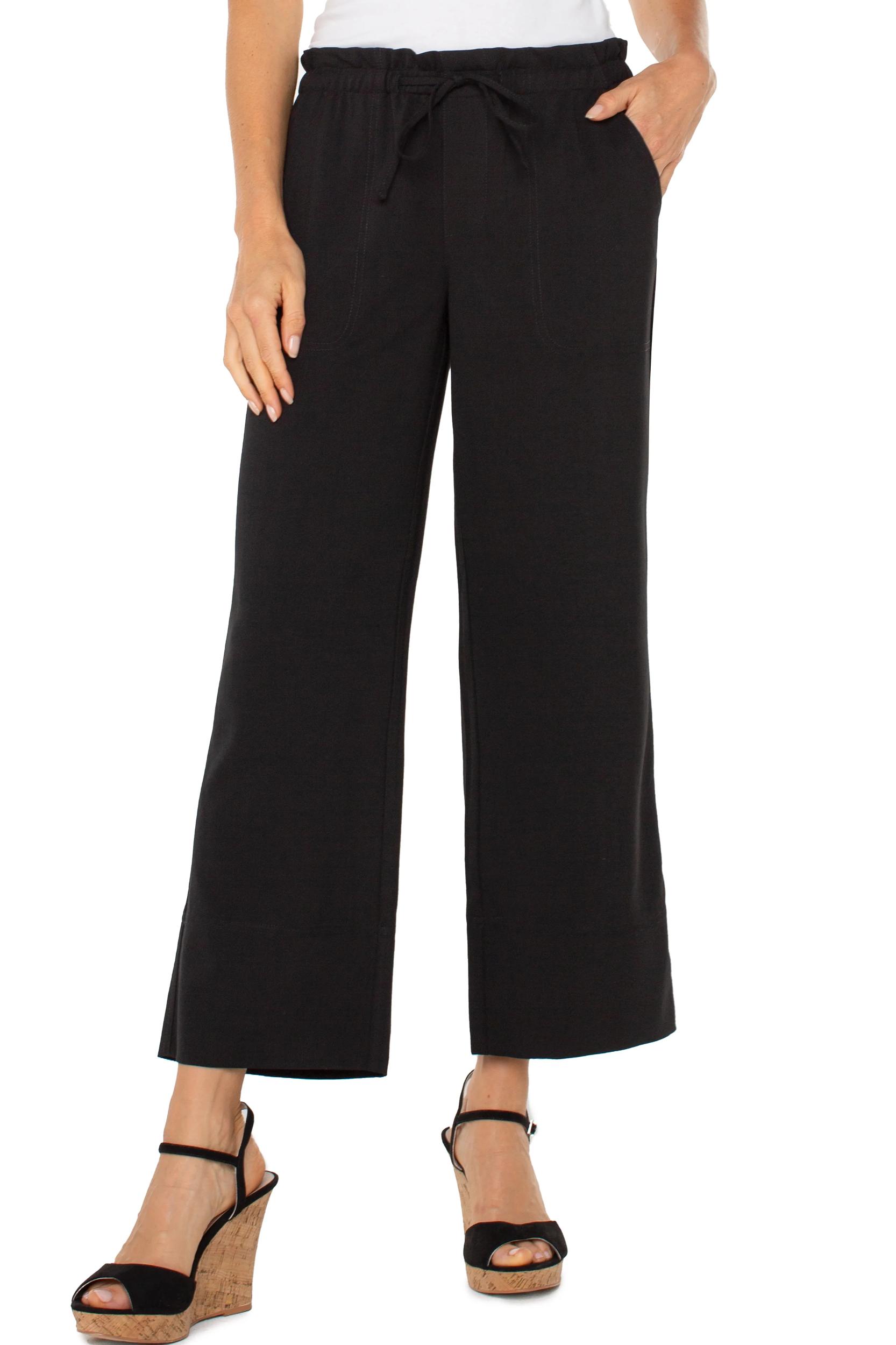 Tie Waist Wide Leg Ankle Pant Product Image