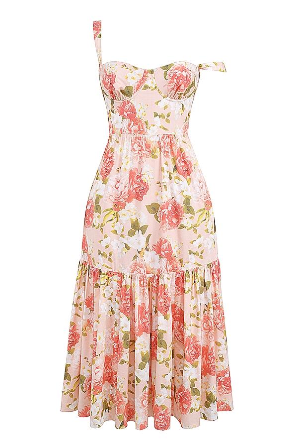 Elia  pink peony print cotton midi sundress Product Image