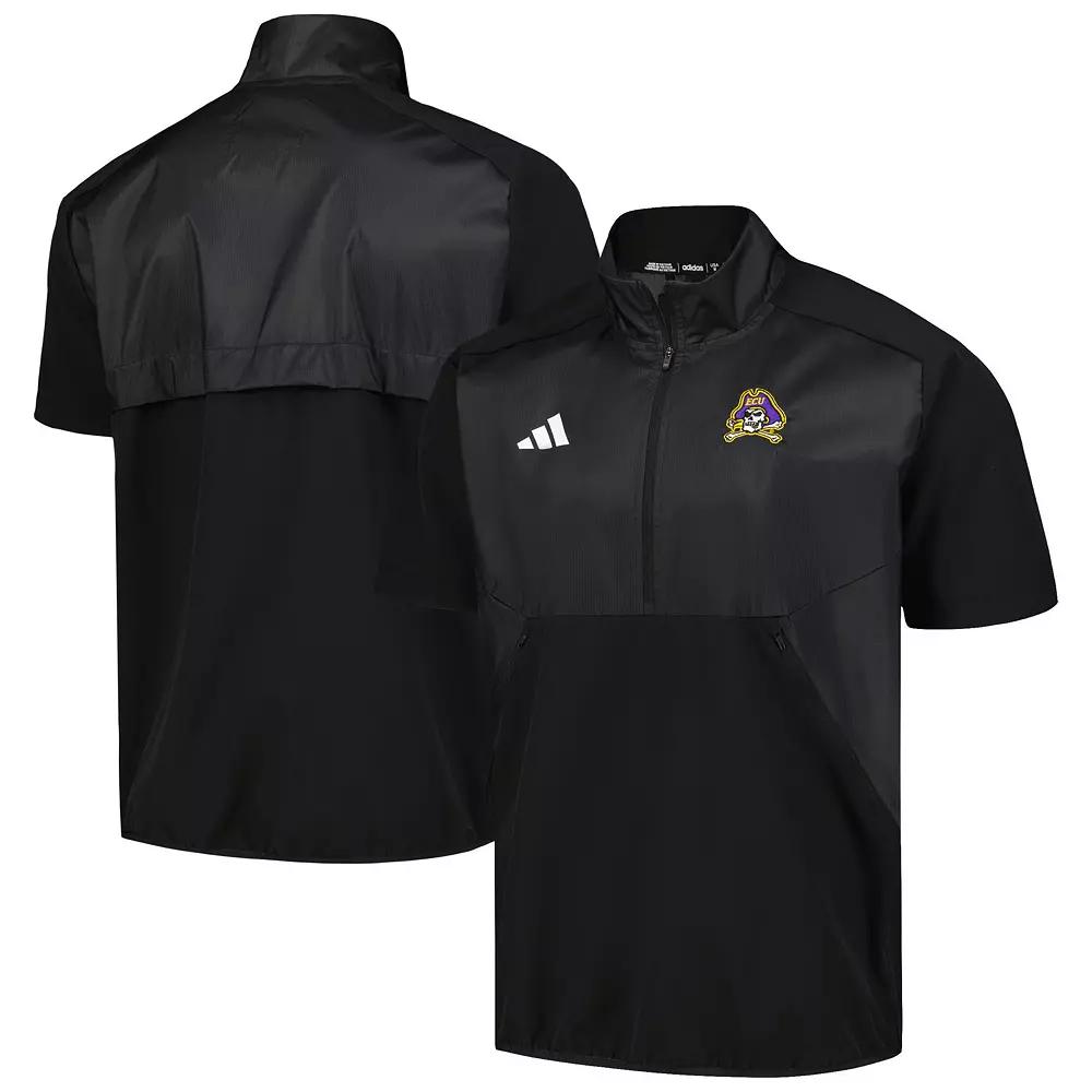 Men's adidas Black ECU Pirates Sideline AEROREADY Raglan Short Sleeve Quarter-Zip Jacket,  Product Image