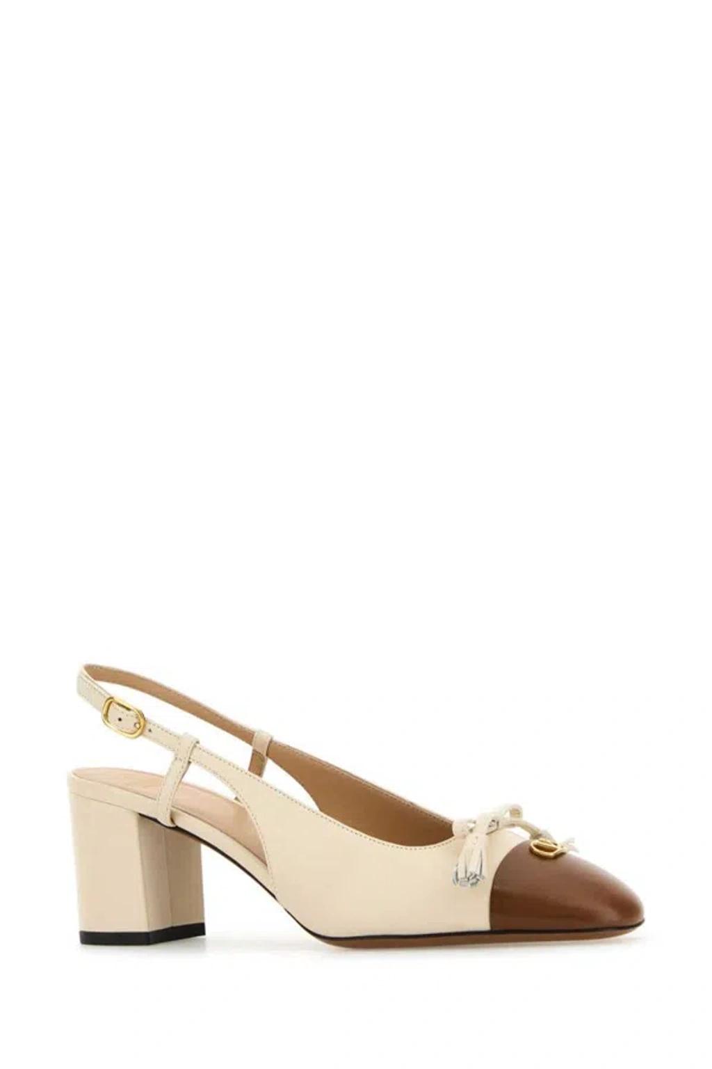 VALENTINO GARAVANI Leather Vlogo Signature Pumps With Slingback Strap In Neutral Product Image