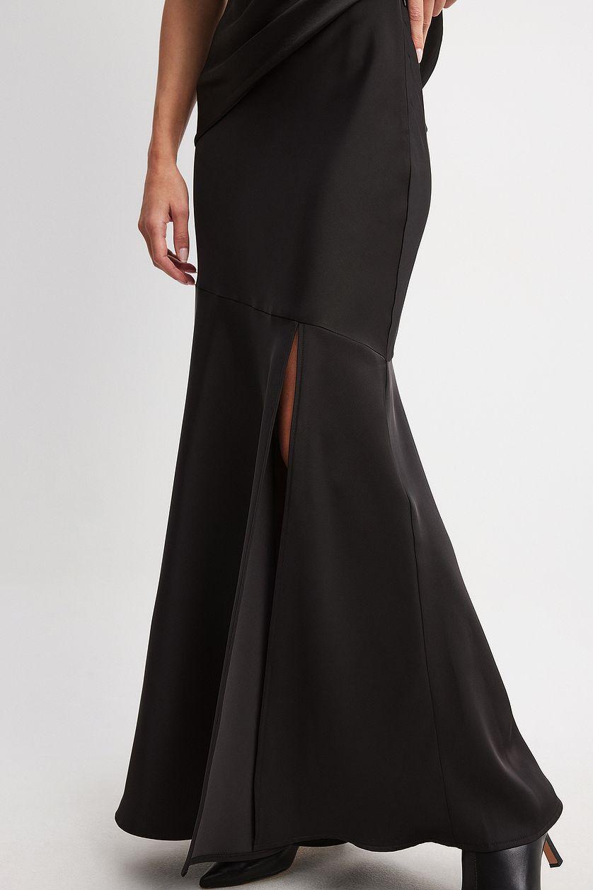 Satin Asymmetric Seam Detail Maxi Skirt Product Image