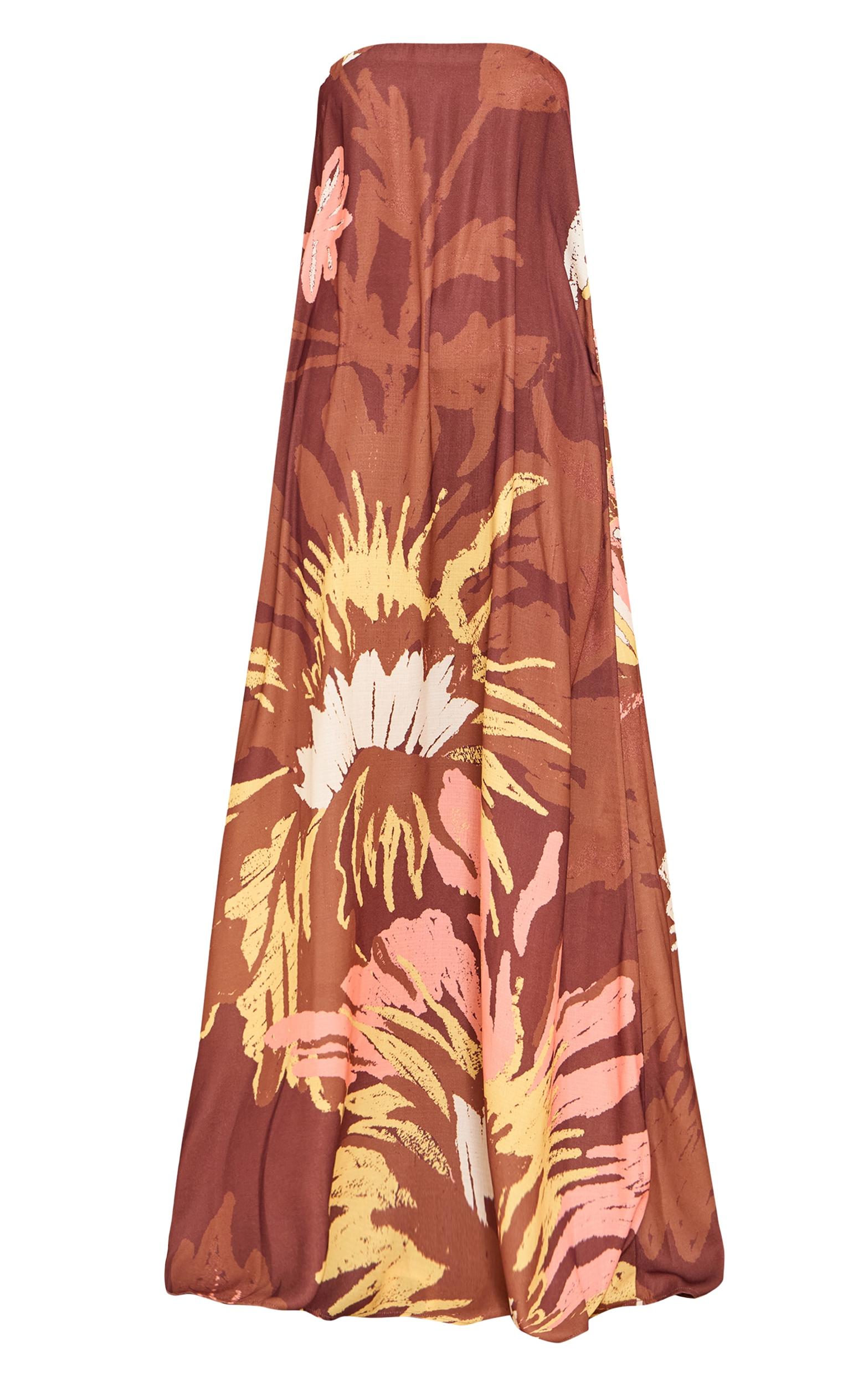 Brown Printed Oversized Bandeau Shift Maxi Dress Product Image