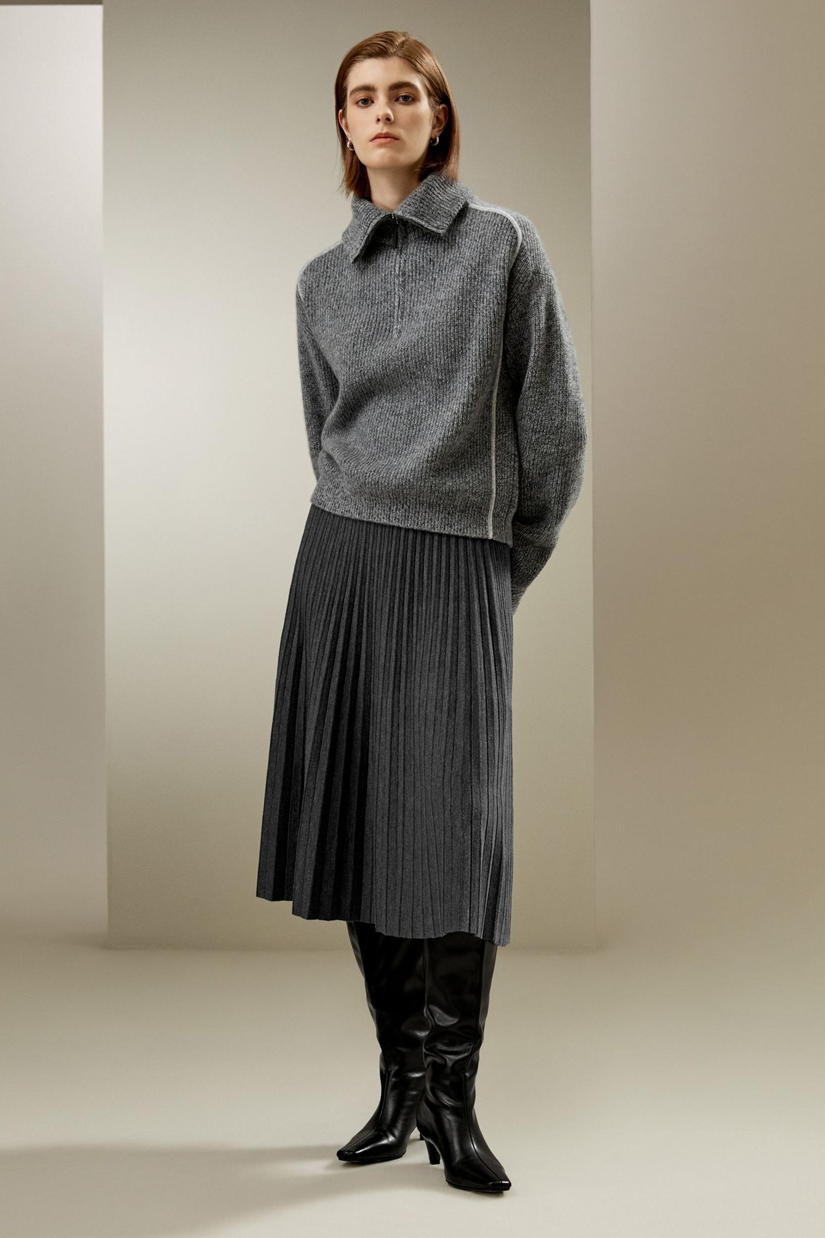 Cashmere Half Zip-Up Ribbed Sweater Product Image