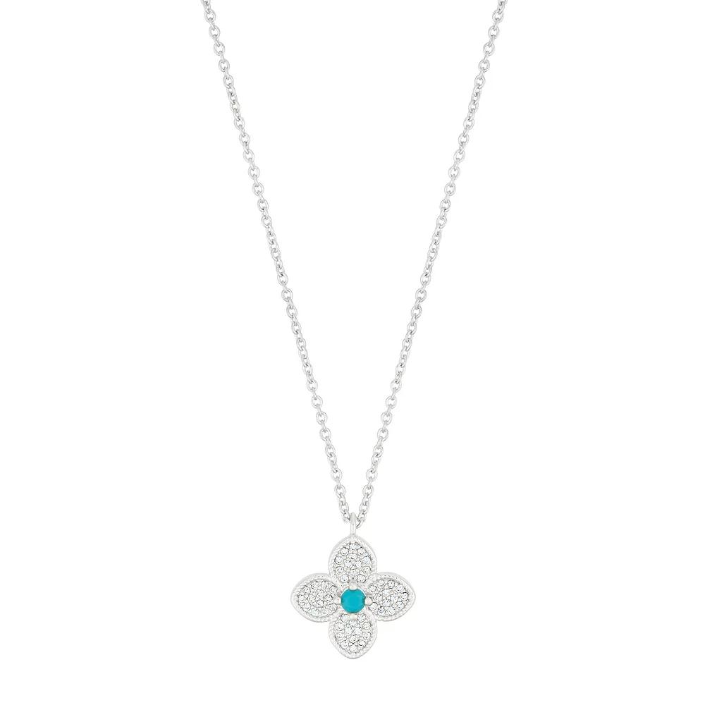 Adornia Simulated Turquoise Flower Necklace, Womens Silver Tone Product Image