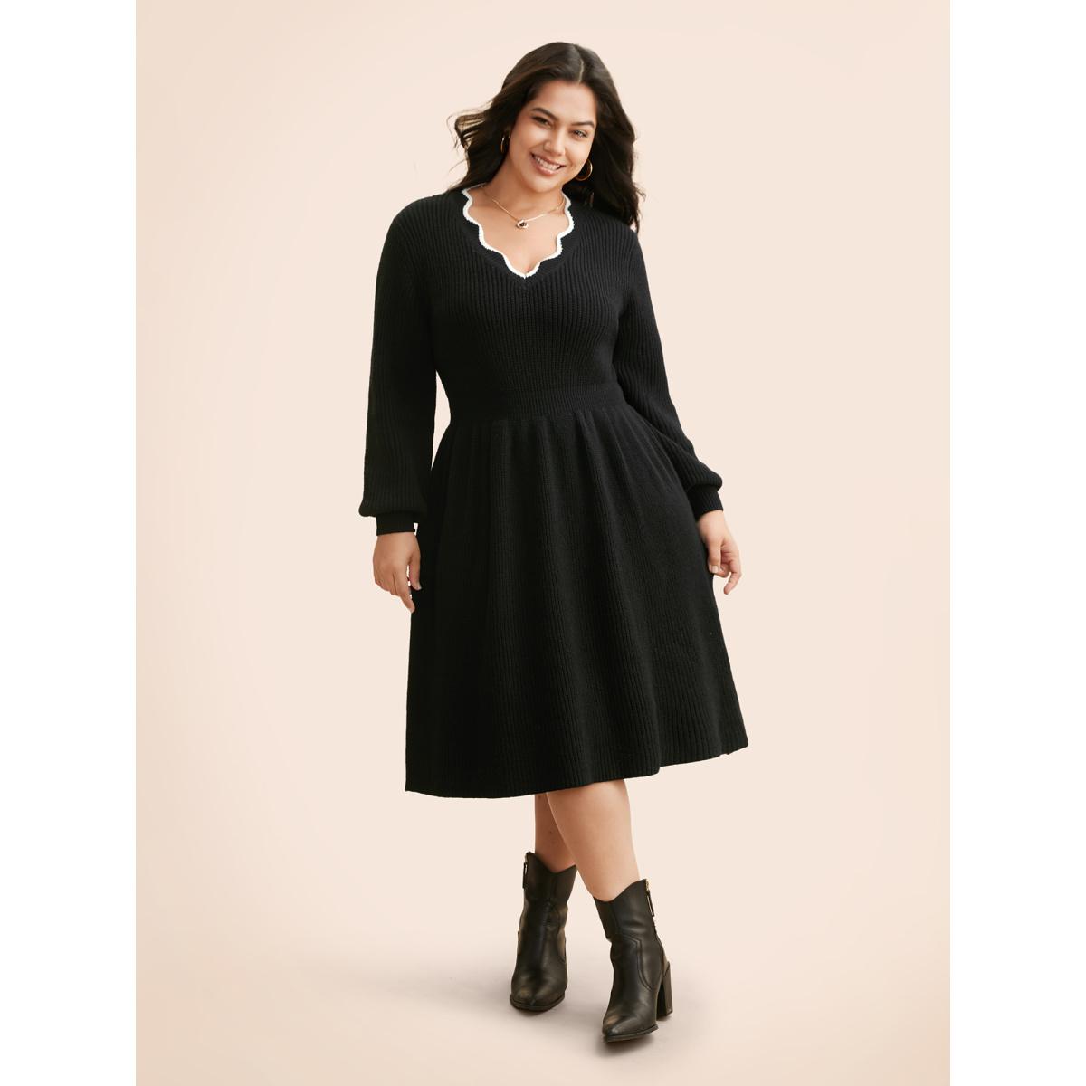 Plus Size Supersoft Essentials Contrast Lace Collar Wool Sweater Dress Black Women Casual Long Sleeve Everyday Sweater Dresses BloomChic 12/L Product Image