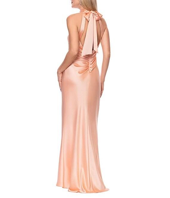 Xscape Satin Halter Bow Tie Back Sleeveless Sheath Gown Product Image