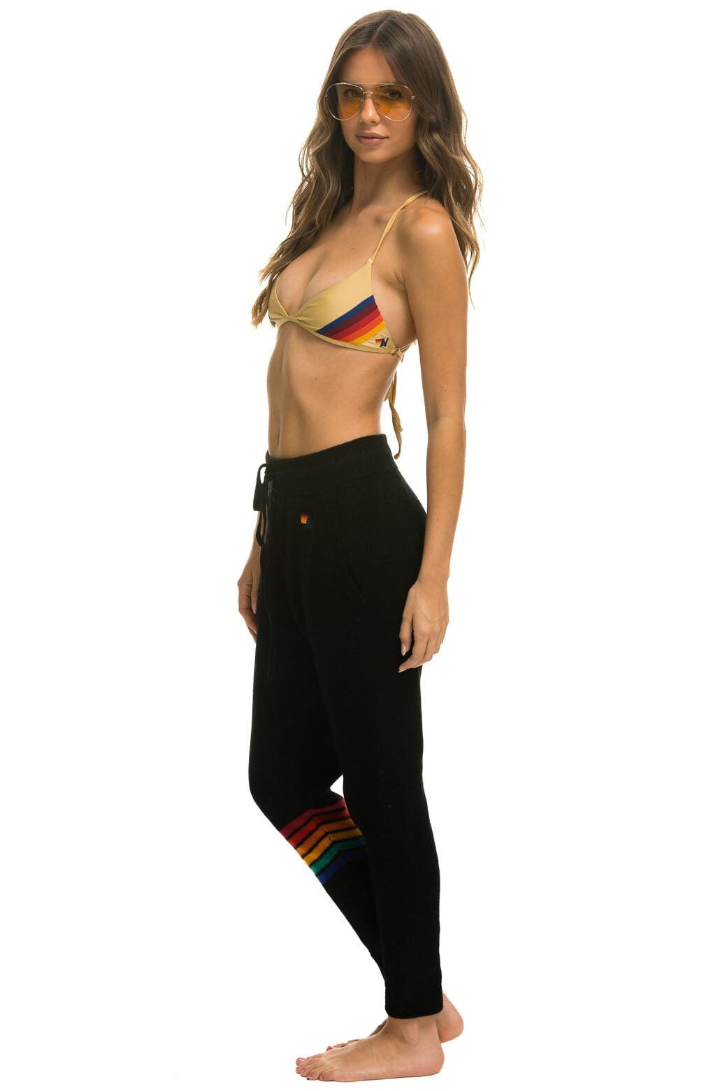 RAINBOW 6 STRIPE CASHMERE RELAXED FIT PANT - BLACK Product Image