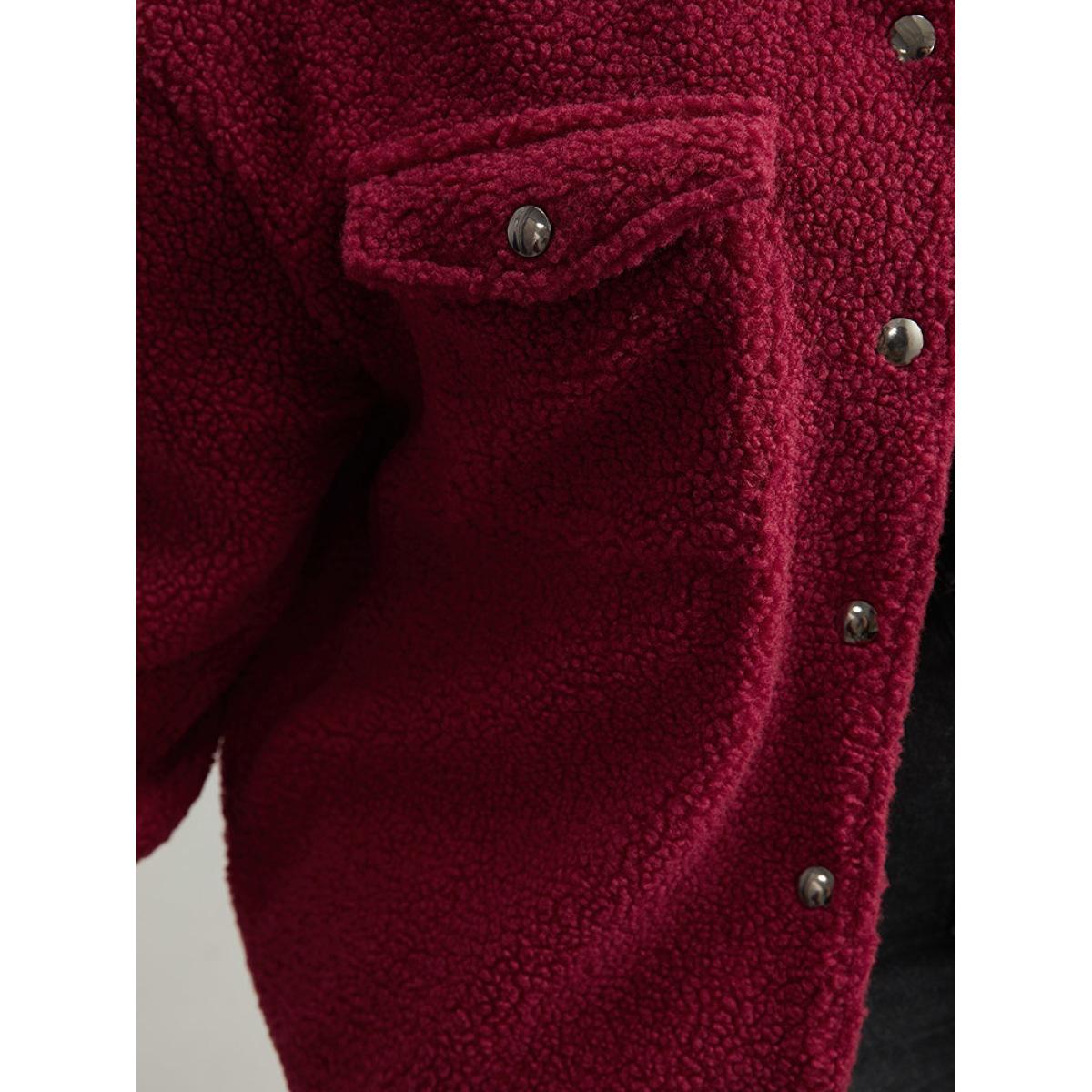 Plus Size Fuzzy Solid Flap Pocket Button Fly Coat Women Russet Casual Texture Ladies Everyday Winter Coats BloomChic 22-24/3X Product Image