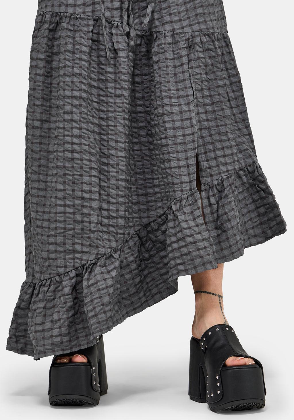 Nimira Check Asymmetrical Tiered Maxi Skirt Product Image