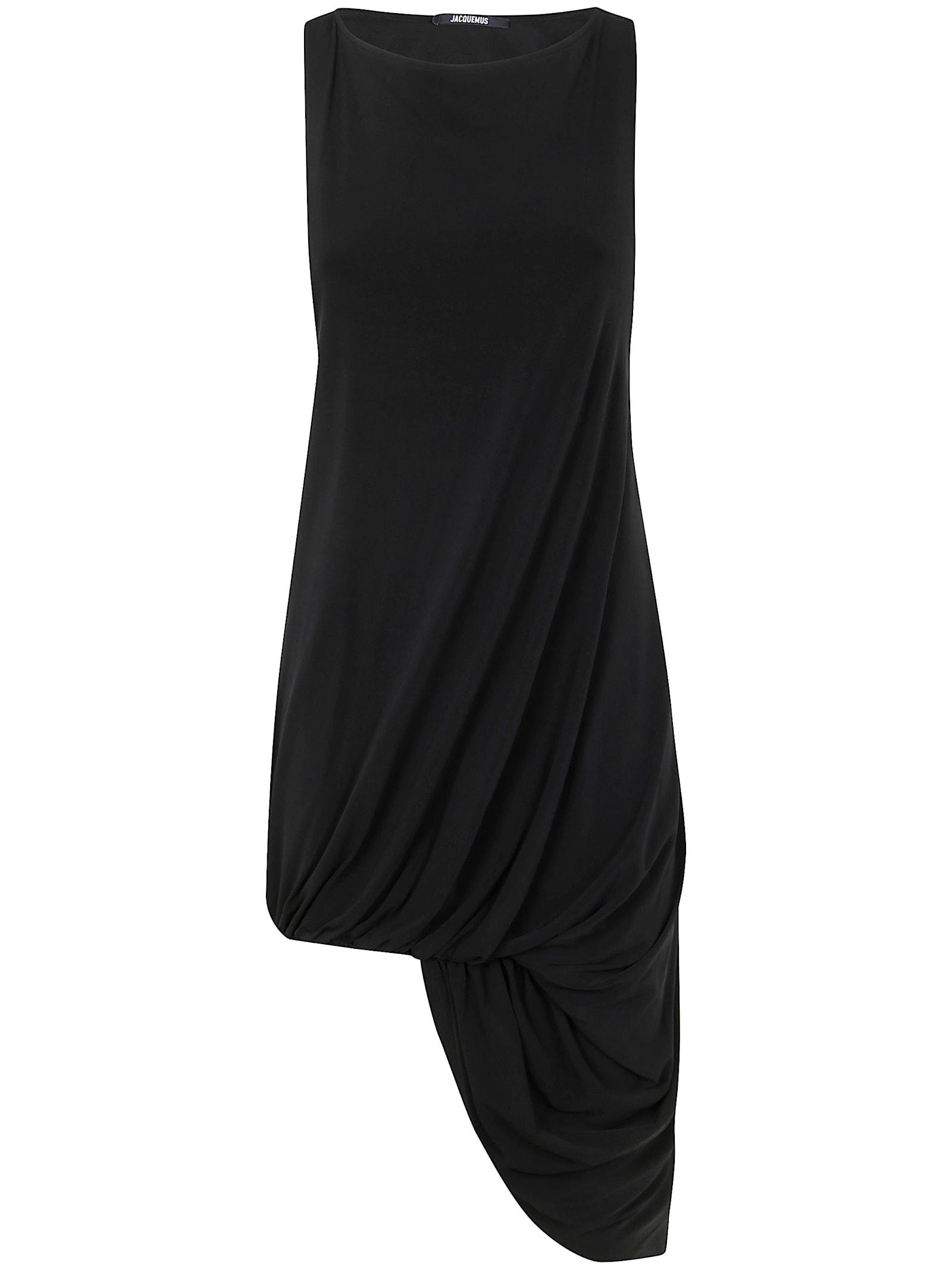 JACQUEMUS Draped Sleeveless Peplum Dress With Asymmetrical Hem In Black Product Image