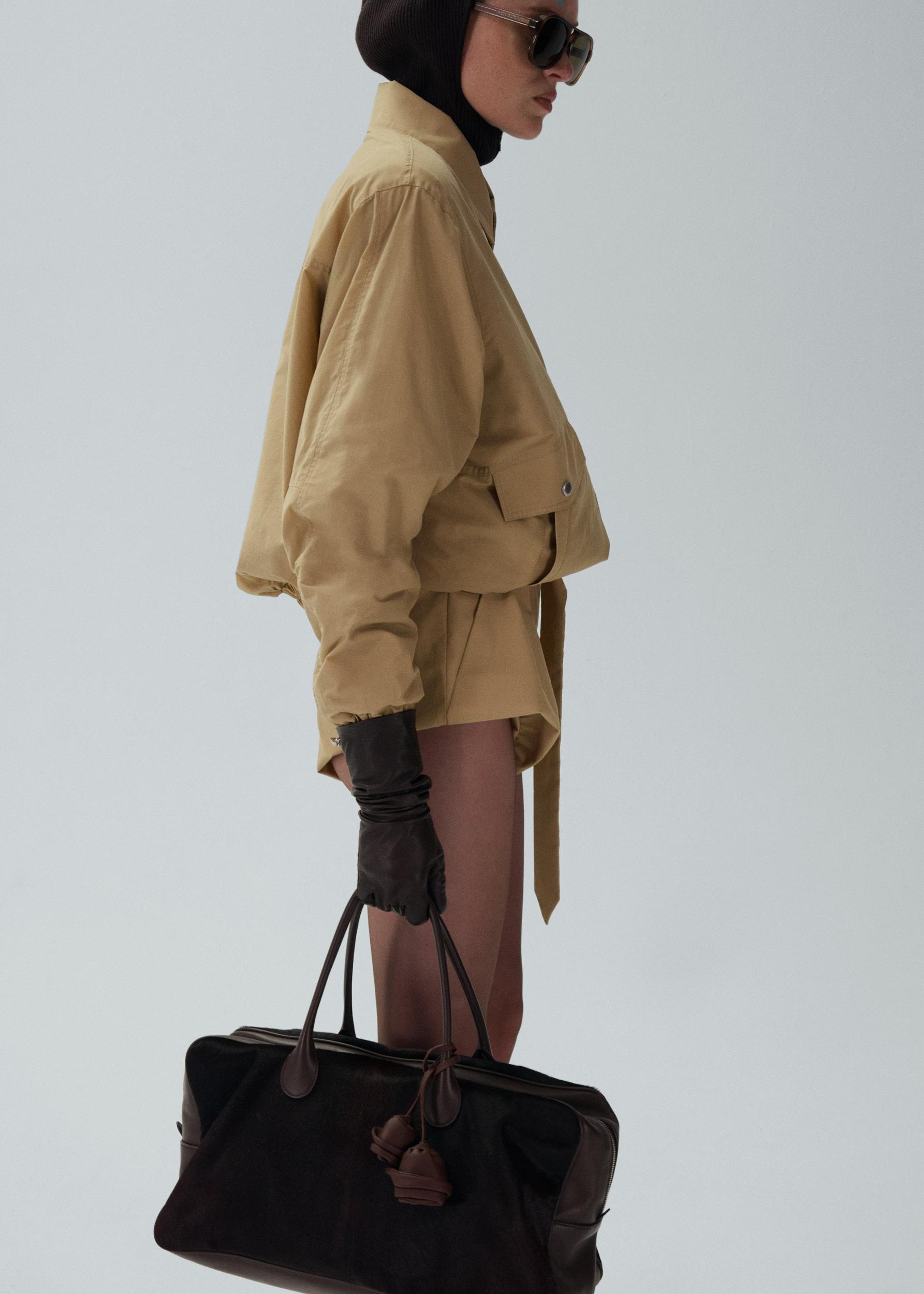 Oversized technical cotton bomber in beige Product Image