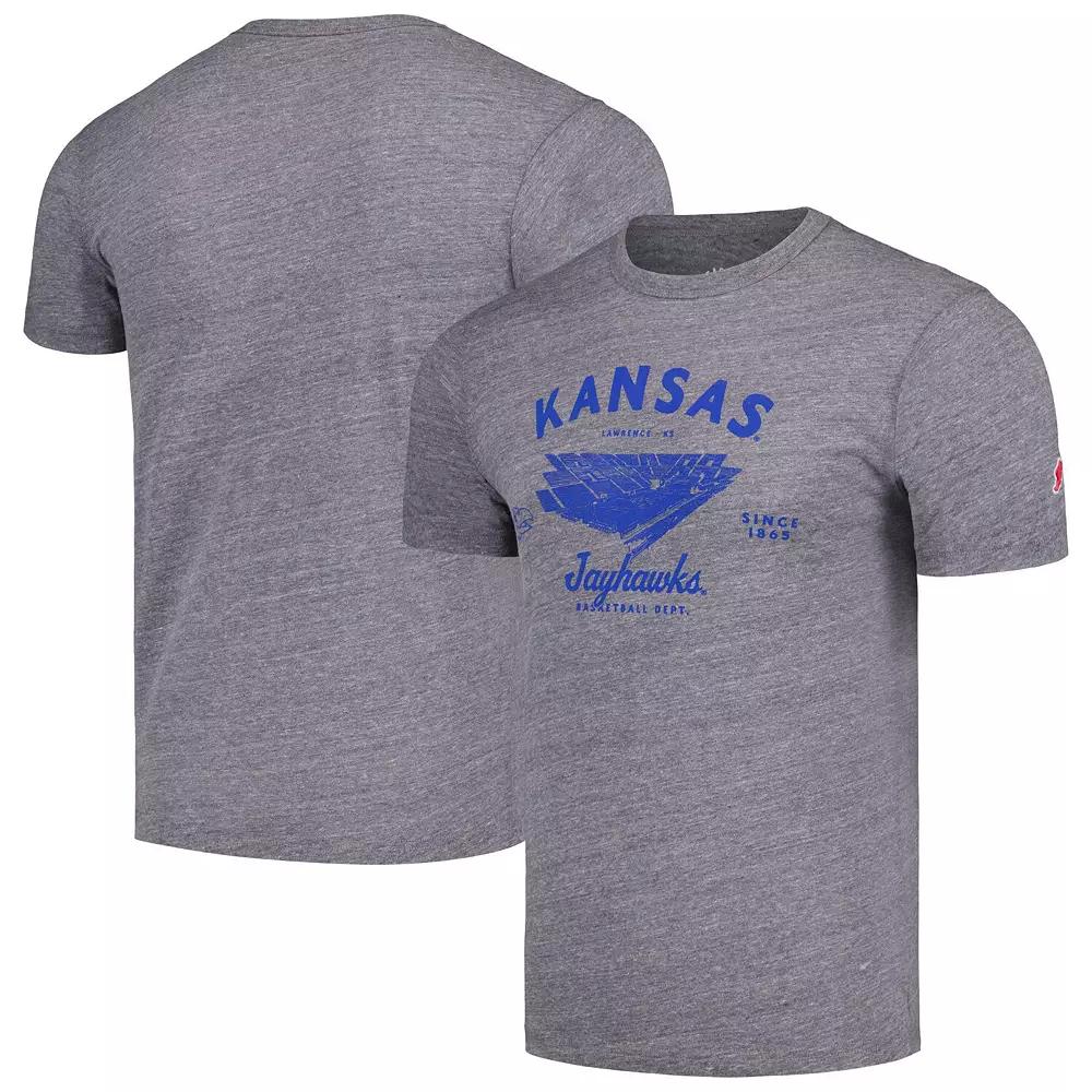 Men's League Collegiate Wear Heather Gray Kansas Jayhawks Stadium Victory Falls Tri-Blend T-Shirt,  Product Image