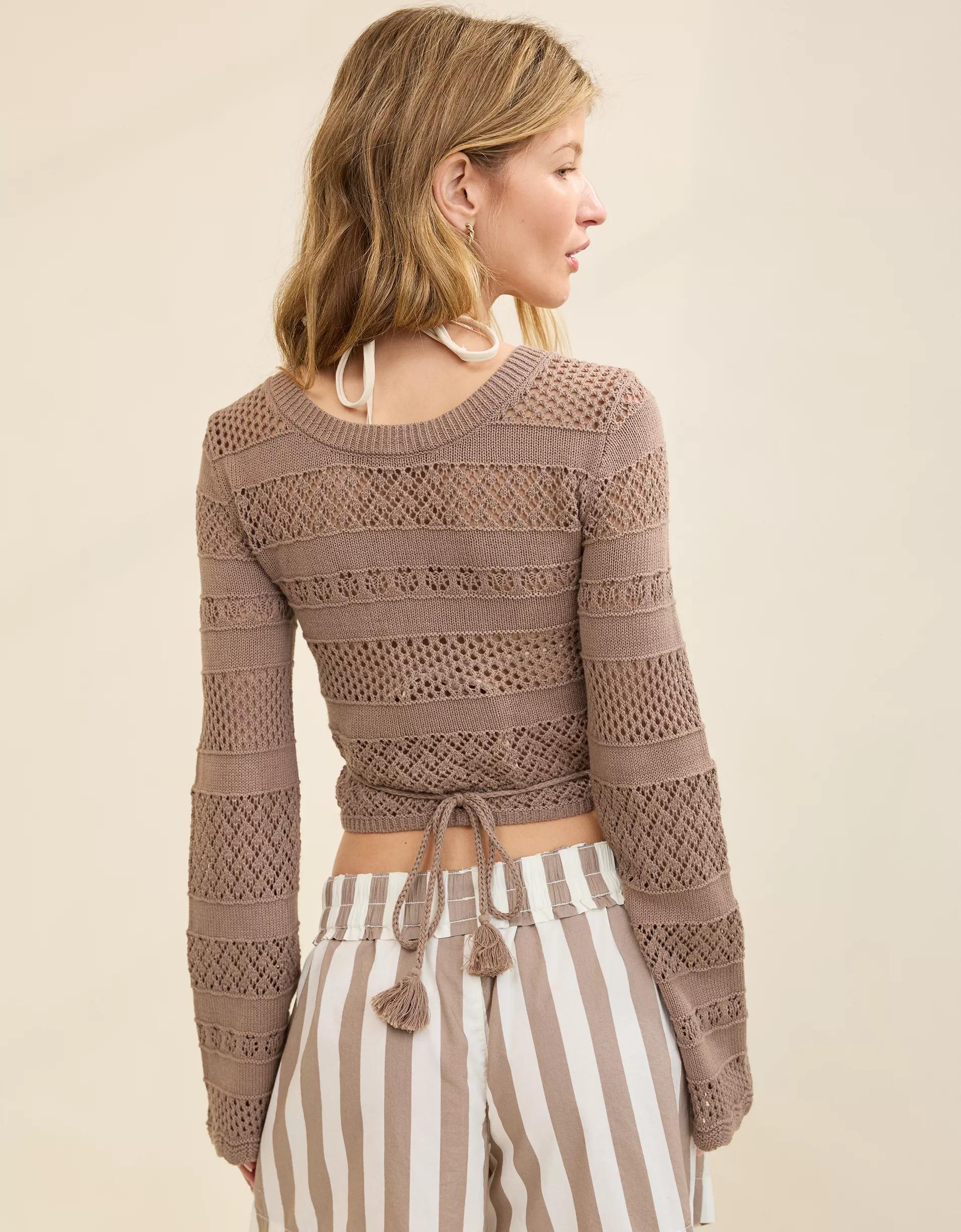 Aerie Reversible Crochet Wrap Sweater Product Image