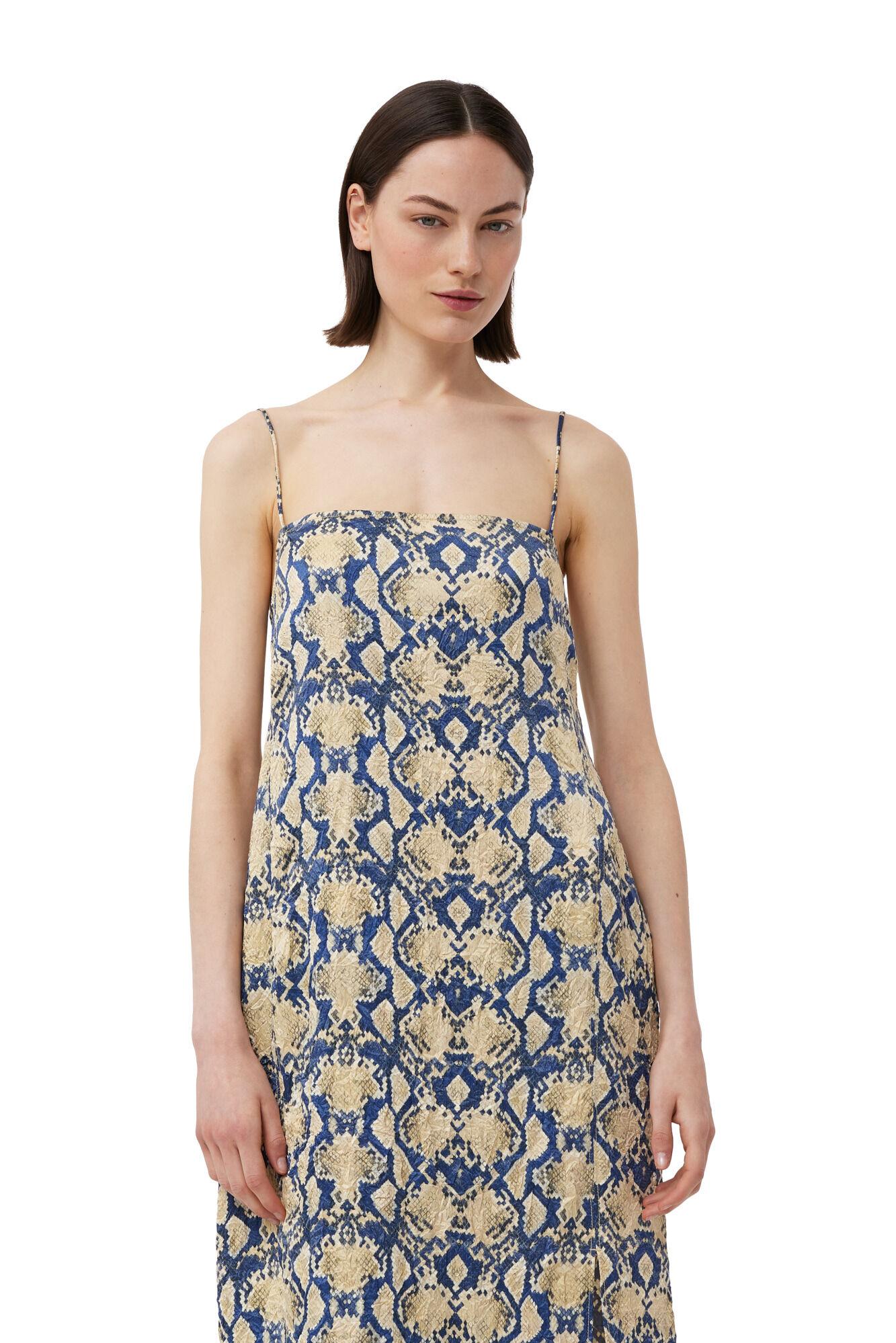 Snake Printed Crinkled Satin Midi Slip Dress Product Image