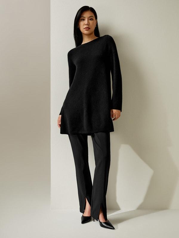 LILYSILK Long Cashmere Jumper Womens - Black Premium Cashmere - Comfortable A-Line Jumpers M Product Image