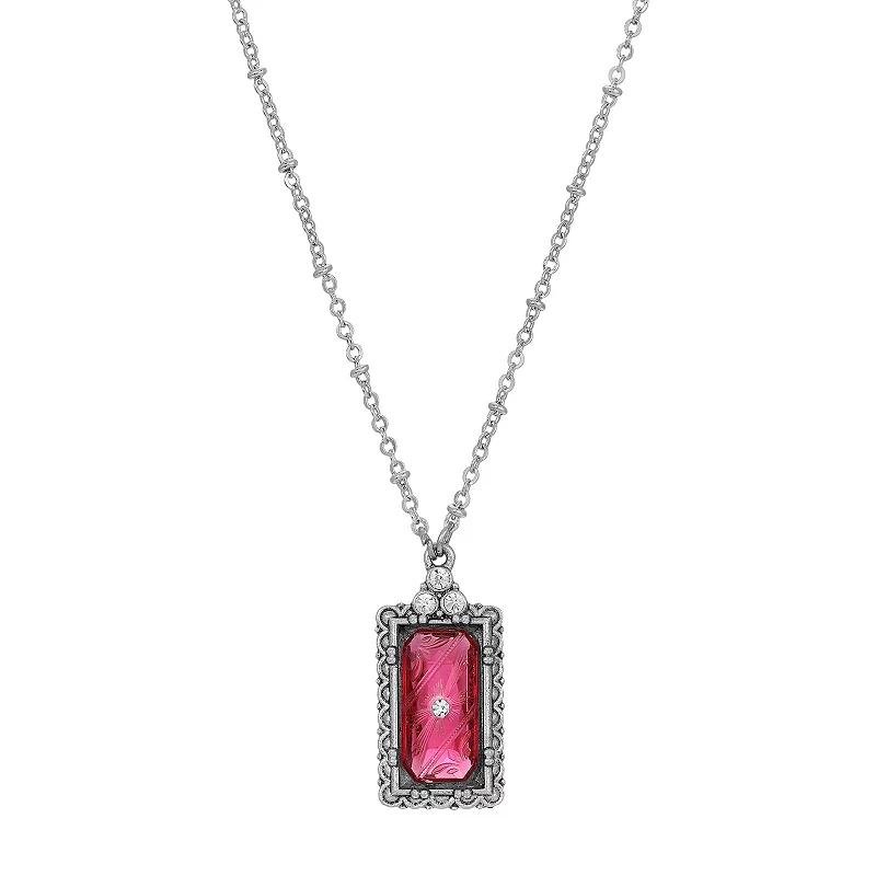 1928 Silver Tone Crystal Etched Pendant Necklace, Women's, Pink Product Image