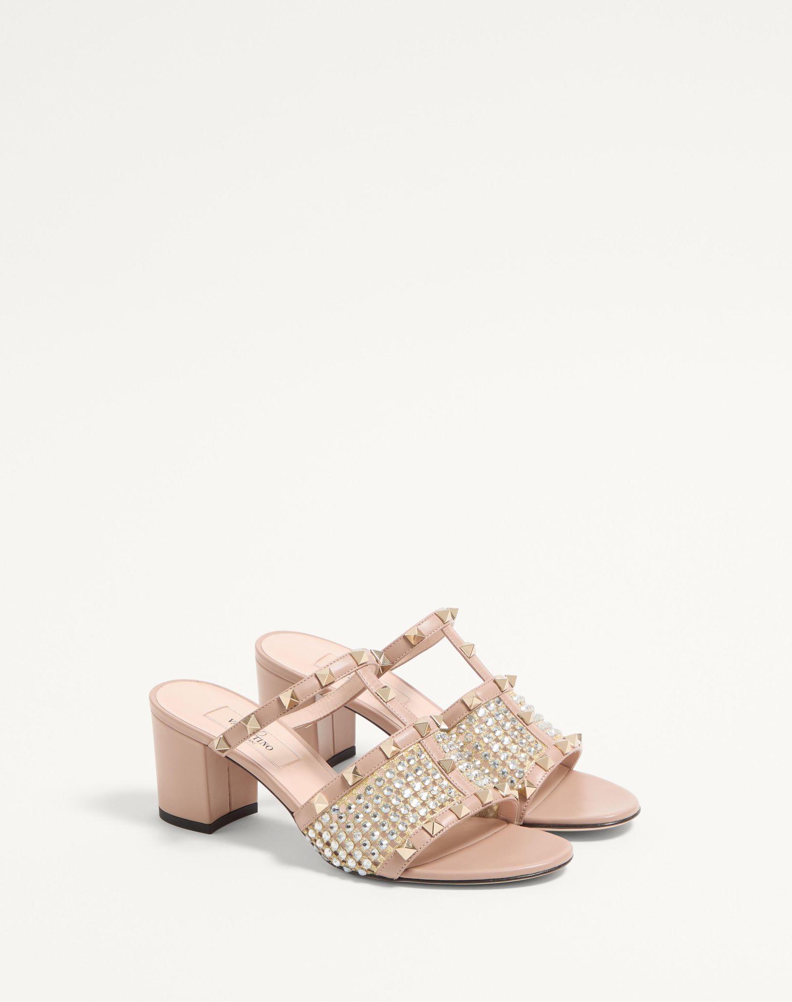 Rockstud Calfskin Slide Sandal With Strass Embroidery 60Mm Product Image