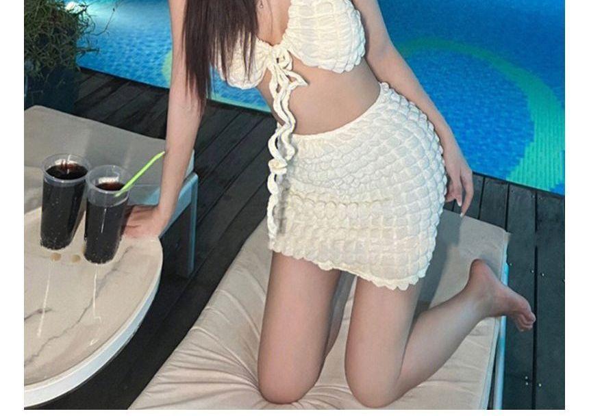 Set: Plain Bikini Top + Cover Up Skirt Product Image