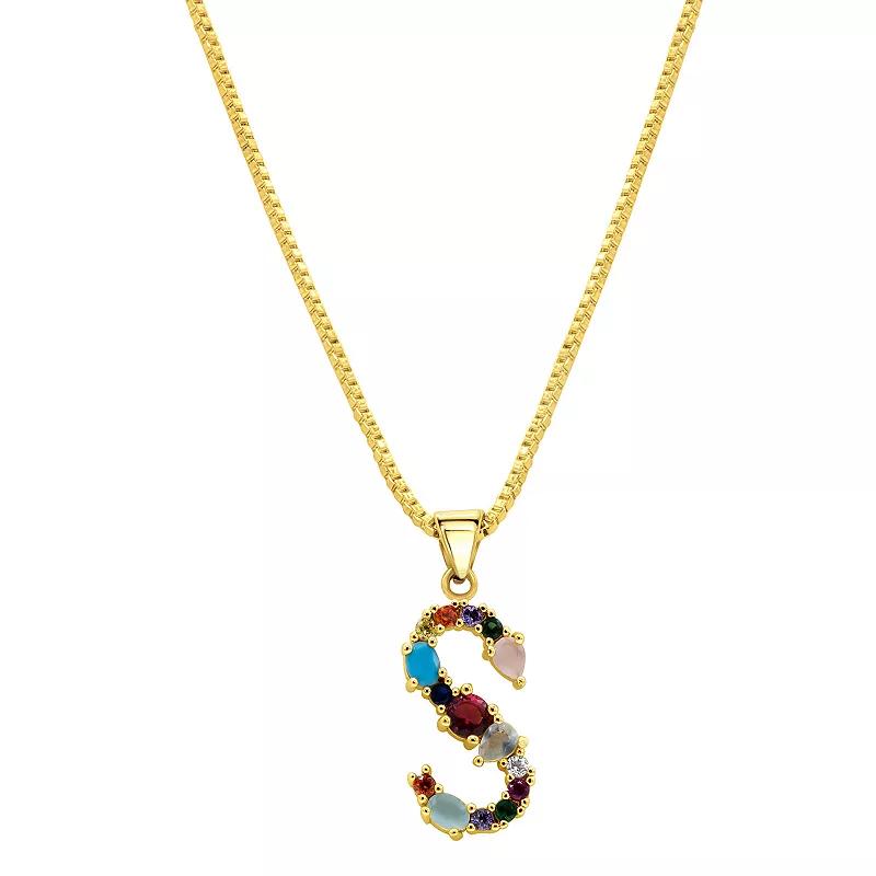 Adornia Gold Tone Multi Color Cubic Zirconia Initial Necklace, Women's,  Product Image