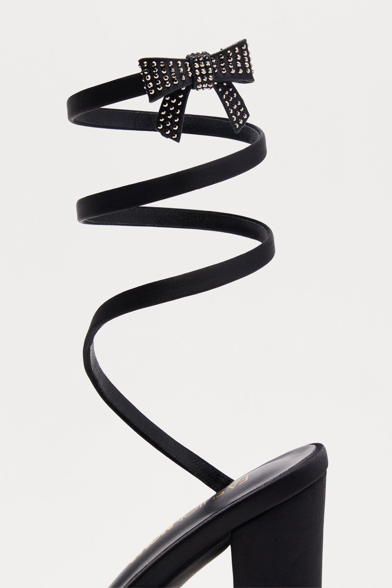 Maxima Rhinestone Bow Wrap Up Heels - Black Female Product Image