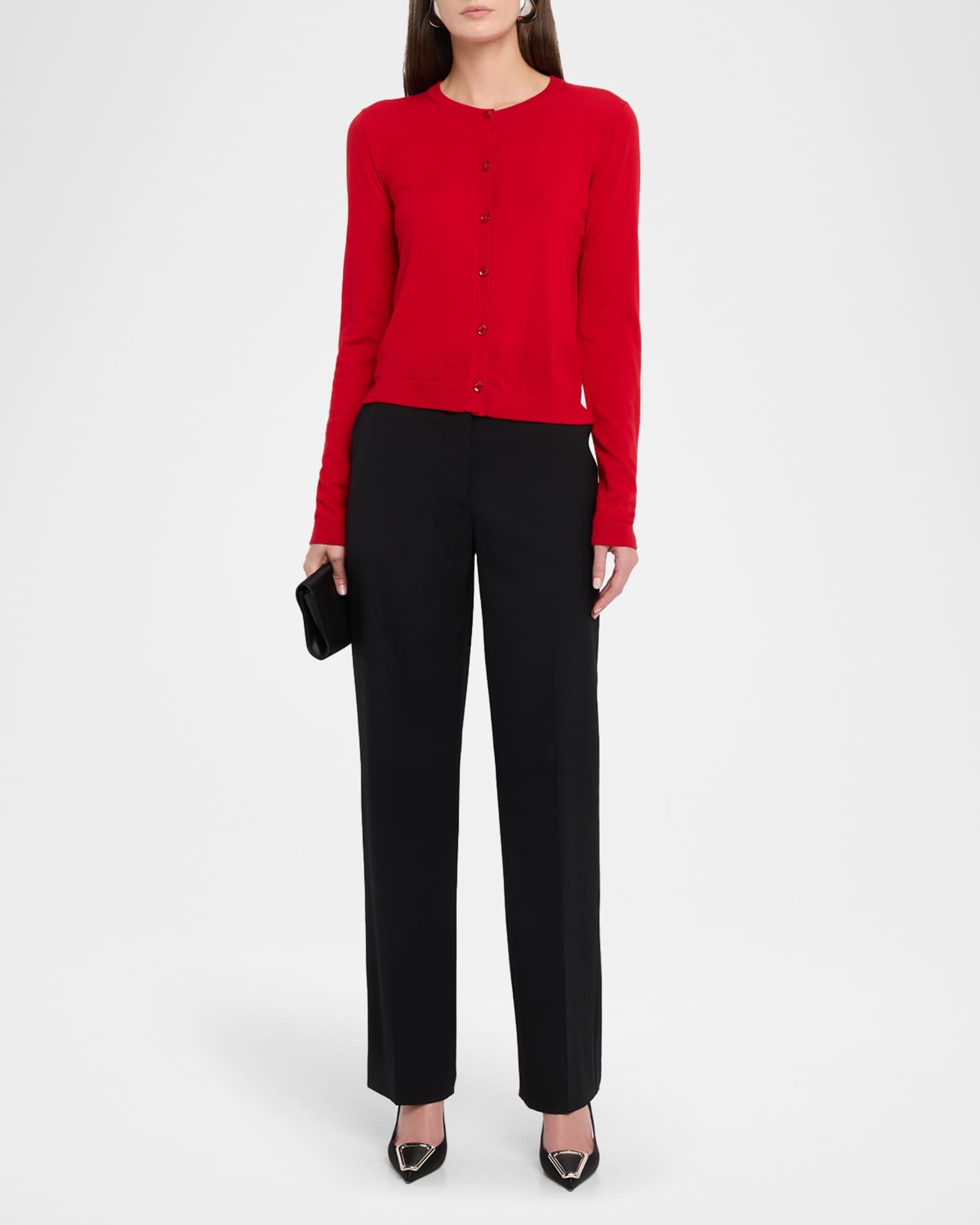 Long-Sleeve Merino Wool Crewneck Cardigan Product Image