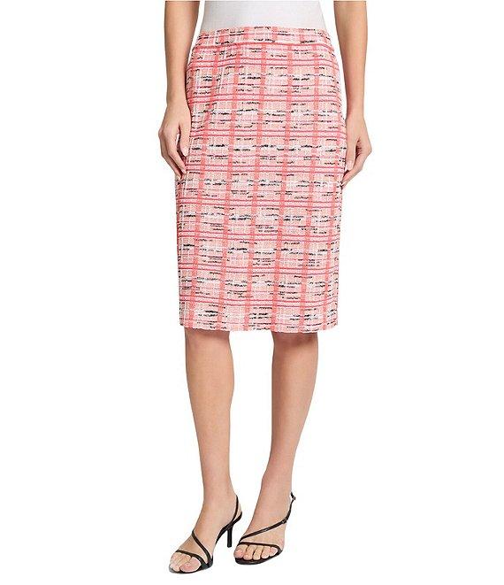 Ming Wang Plaid Knit Straight Pull-On Midi Skirt Product Image