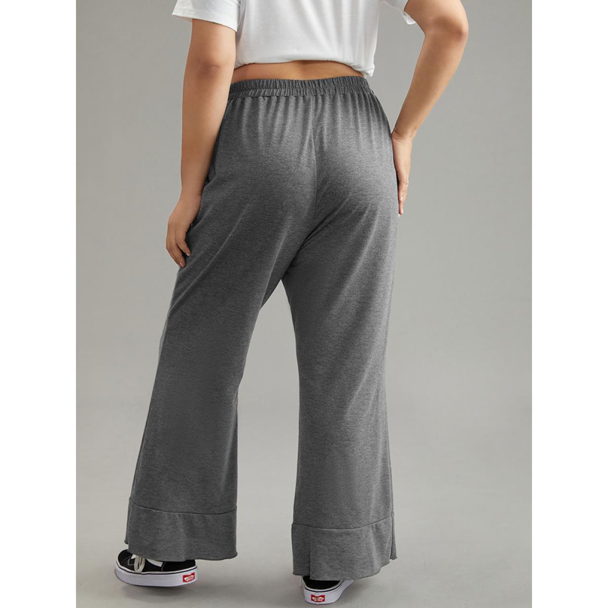 Plus Size Solid Pocket Knotted Flare Leg Pants Women Gray Casual Flare Leg High Rise Dailywear Pants BloomChic 10/M Product Image