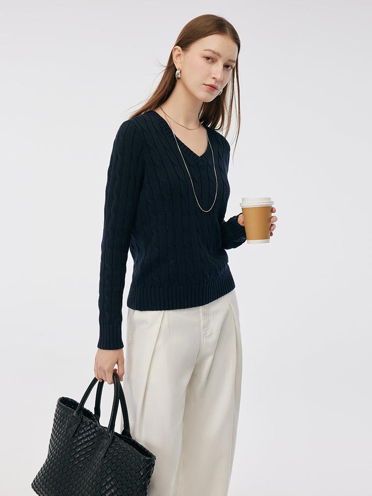 100% Cotton Cable Knit Women Sweater Product Image