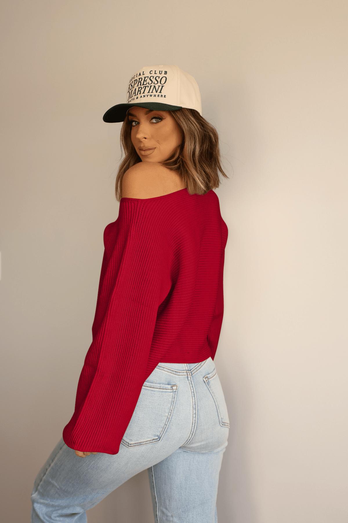 Avery Ribbed Boat Neck Sweater - Red - FINAL SALE Product Image