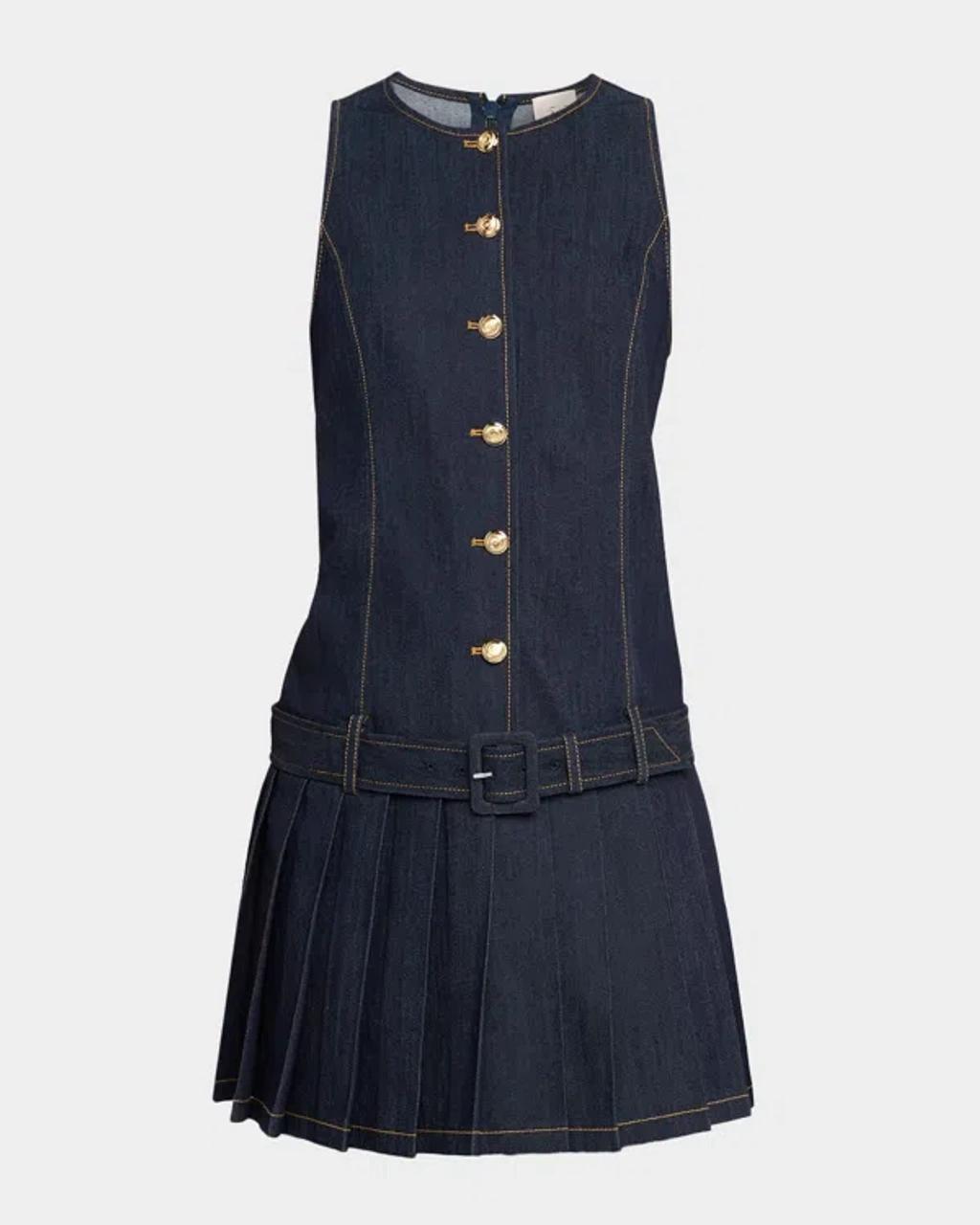 CINQ À SEPT Elyse Pleat Denim Minidress In Multi Product Image