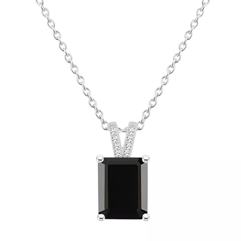 Alyson Layne Sterling Silver Emerald Cut Black Onyx Diamond Accent Pendant Necklace, Women's, Size: 18" Product Image