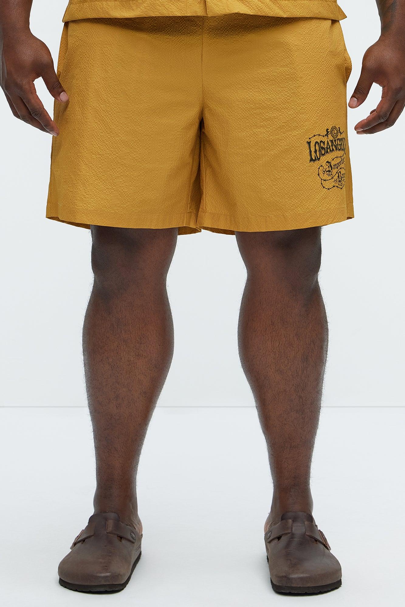 Waffle Crinkled Shorts - Yellow Product Image