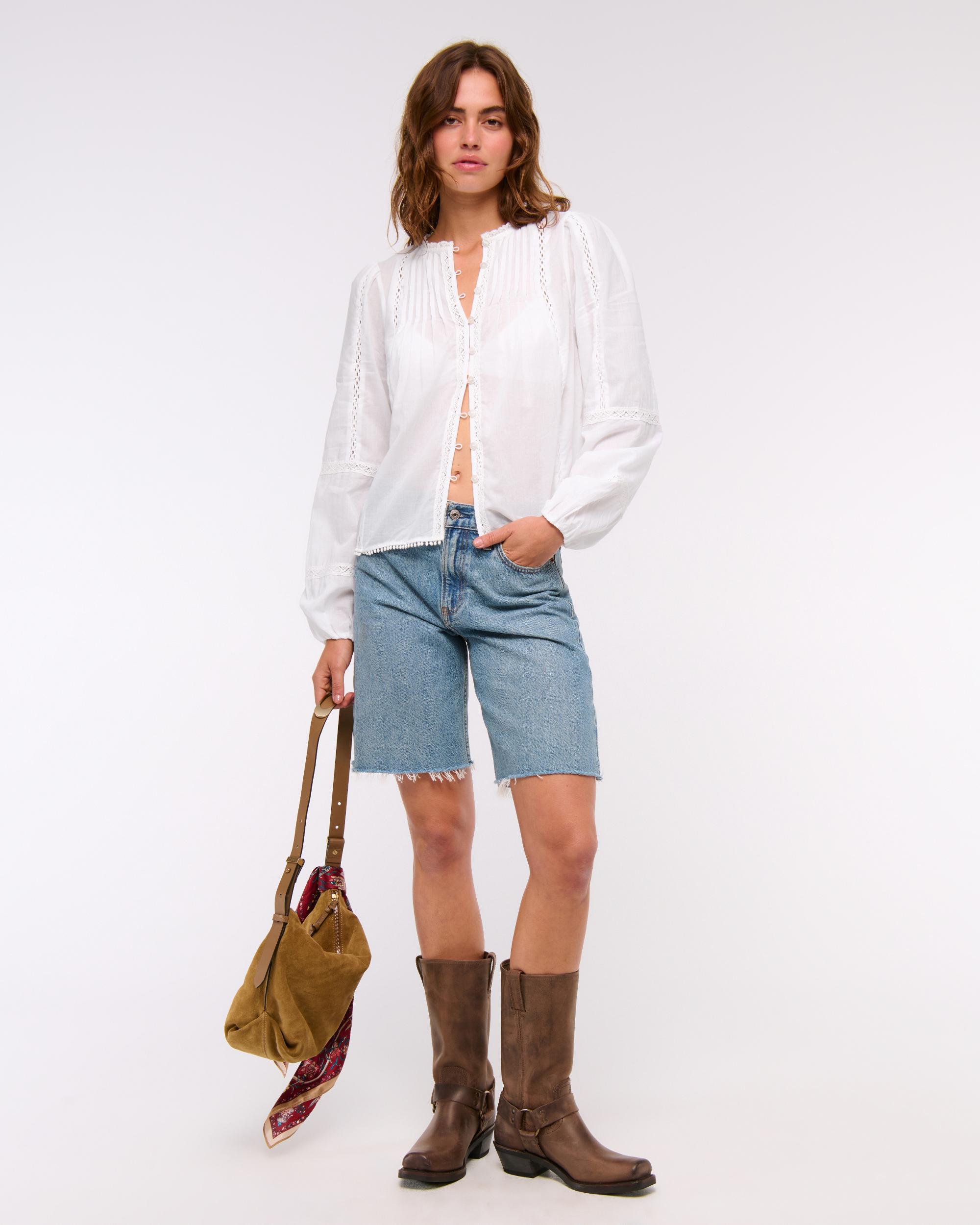 Long-Sleeve Lace-Trim Top Product Image