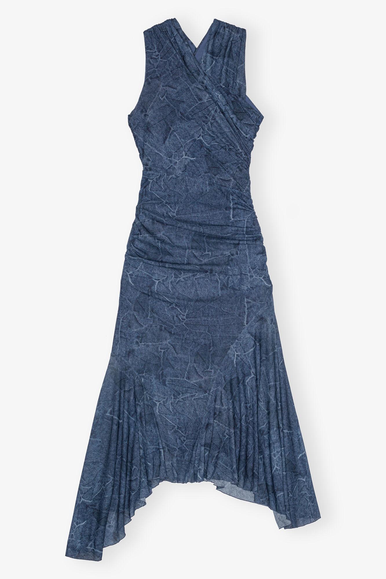 Blue Mesh Ruched Dress Product Image